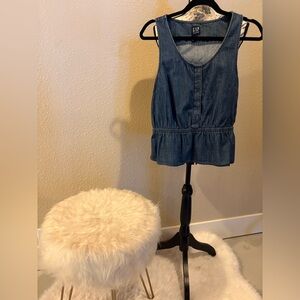 GAP Blue Denim Ruffle Hem Blouse